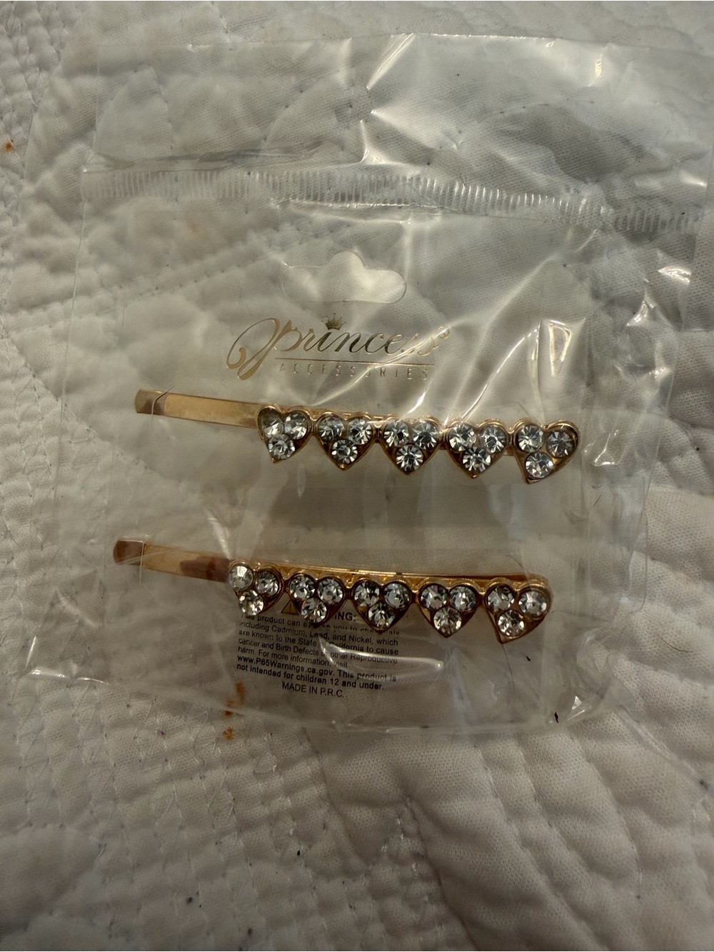 Stampd Gold Hair Pins with Clear Crystal Hearts (Set of 2)